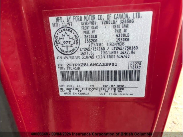 Продажа на аукционе авто 1998 Ford F-250 Lariat/standard/xl/xlt, vin: 2FTPX28L6WCA33901, номер лота: 40086648