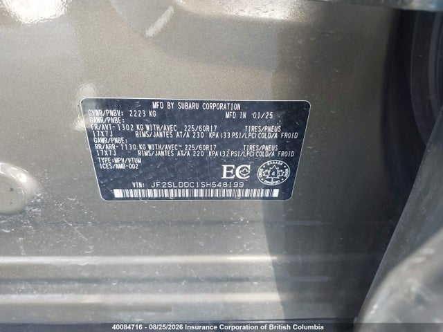 Aukcja sprzedaży 2025 Subaru Forester Premium, vin: JF2SLDDC1SH548199, numer aukcji: 40084716