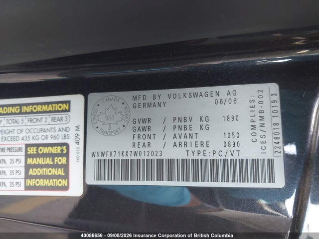 Продажа на аукционе авто 2007 Volkswagen Gti, vin: WVWFV71KX7W012023, номер лота: 40086656