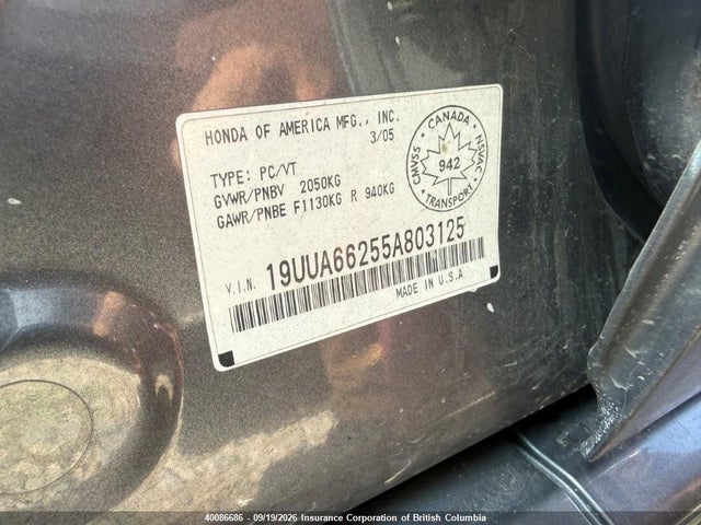 Продажа на аукционе авто 2005 Acura Tl, vin: 19UUA66255A803125, номер лота: 40086686
