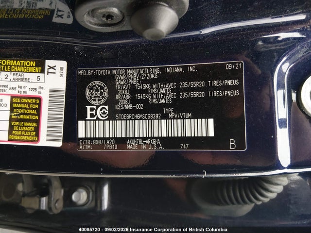 2021 Toyota Highlander Hybrid Platinum მანქანა იყიდება აუქციონზე, vin: 5TDEBRCH6MS068392, აუქციონის ნომერი: 40085720