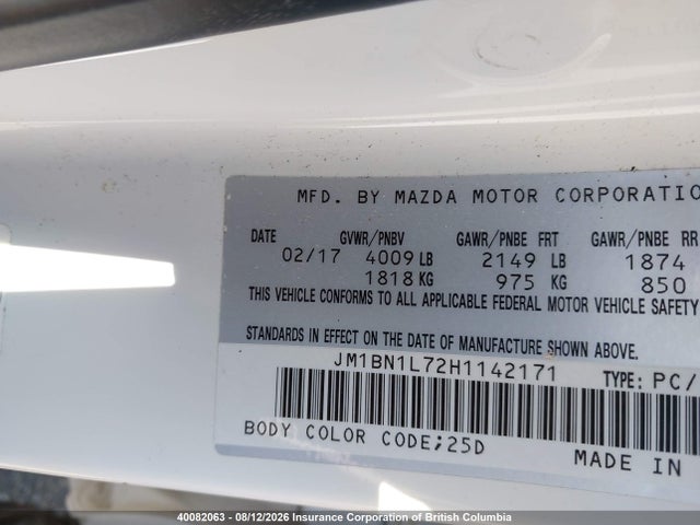 40082063 :رقم المزاد ، JM1BN1L72H1142171 vin ، 2017 Mazda 3 Touring مزاد بيع