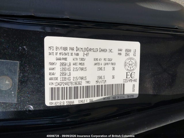 Aukcja sprzedaży 2007 Dodge Grand Caravan Se, vin: 1D4GP24R27B196362, numer aukcji: 40086728