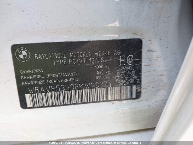 Aukcja sprzedaży 2006 Bmw 323i, vin: WBAVB53536KW28374, numer aukcji: 40086734