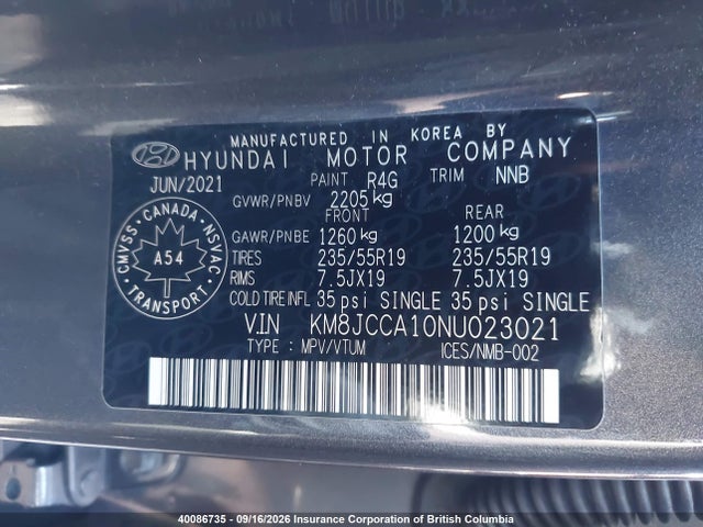 KM8JCCA10NU023021 Hyundai Tucson Luxury/ultimate