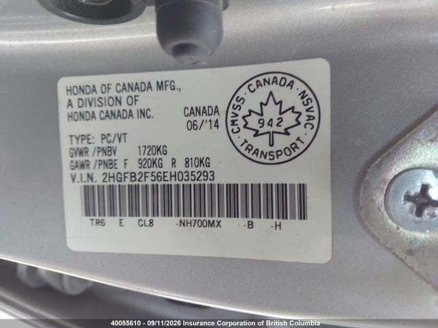 Honda Civic Lx 2014 2HGFB2F56EH035293 Image 9