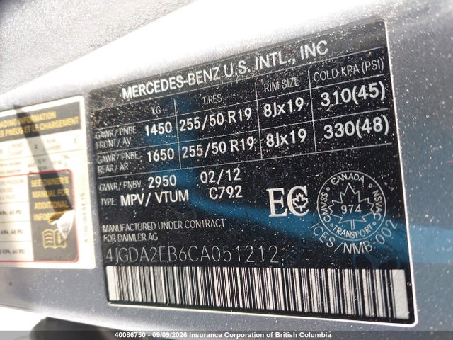 Продажа на аукционе авто 2012 Mercedes-benz Ml 350 Bluetec 4matic, vin: 4JGDA2EB6CA051212, номер лота: 40086750