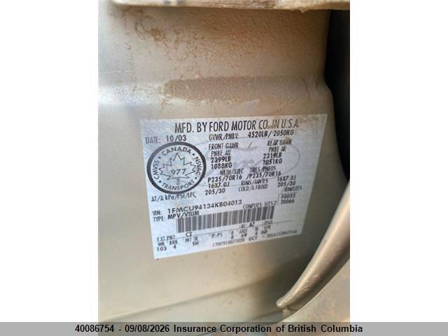 40086754 :رقم المزاد ، 1FMCU94134KB04013 vin ، 2004 Ford Escape Limited مزاد بيع