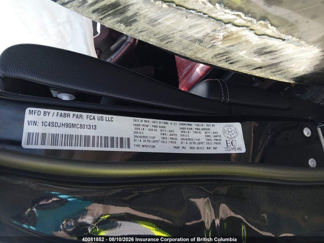 40081852 :رقم المزاد ، 1C4SDJH90MC801313 vin ، 2021 Dodge Durango Srt Hellcat مزاد بيع