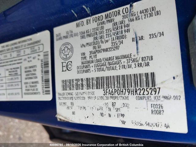 Продажа на аукционе авто 2017 Ford Fusion Se, vin: 3FA6P0H79HR225297, номер лота: 40086785