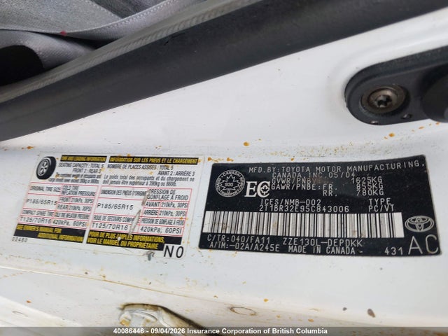 Продаж на аукціоні авто 2005 Toyota Corolla Ce/le/s, vin: 2T1BR32E95C843006, номер лоту: 40086446