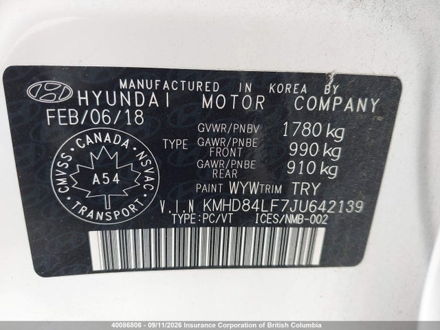 Aukcja sprzedaży 2018 Hyundai Elantra Gl Se, vin: KMHD84LF7JU642139, numer aukcji: 40086806