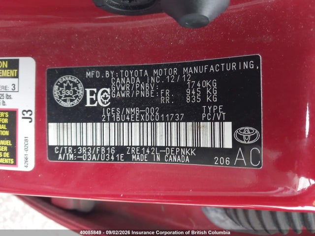Продажа на аукционе авто 2013 Toyota Corolla S/le, vin: 2T1BU4EEXDC011737, номер лота: 40085849