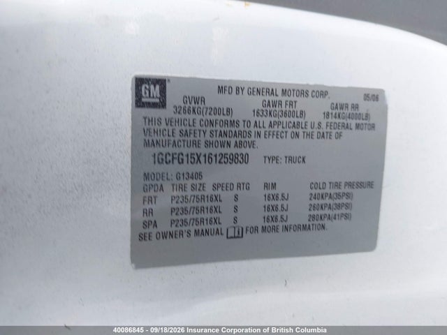 2006 Chevrolet Express G1500 მანქანა იყიდება აუქციონზე, vin: 1GCFG15X161259830, აუქციონის ნომერი: 40086845