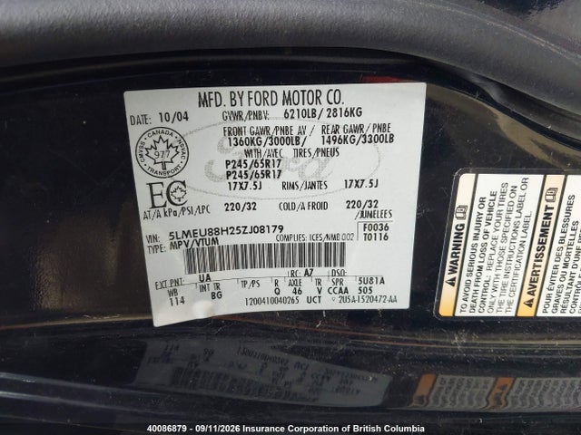 Продаж на аукціоні авто 2005 Lincoln Aviator Luxury, vin: 5LMEU88H25ZJ08179, номер лоту: 40086879