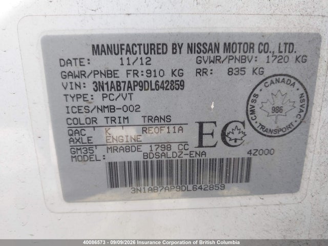 Aukcja sprzedaży 2013 Nissan Sentra S/sv/sr/sl, vin: 3N1AB7AP9DL642859, numer aukcji: 40086573