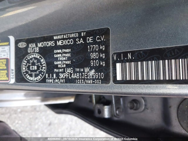 Продажа на аукционе авто 2018 Kia Forte, vin: 3KPFL4A81JE229910, номер лота: 40086893