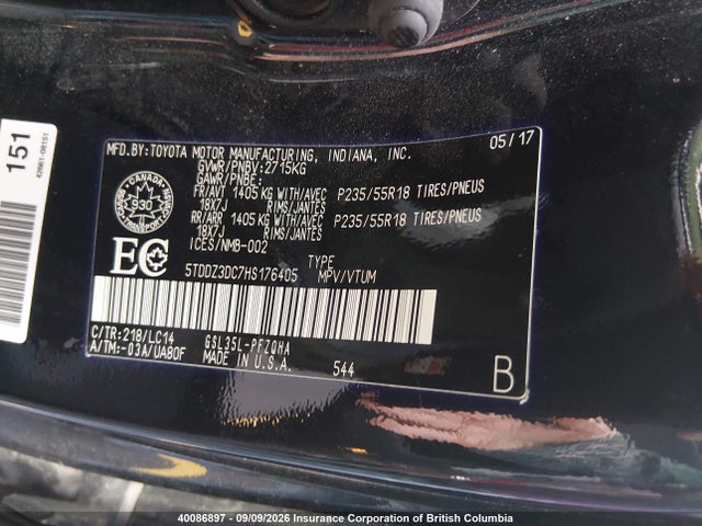 Toyota Sienna Xle 7 Passenger 2017 5TDDZ3DC7HS176405 Image 19