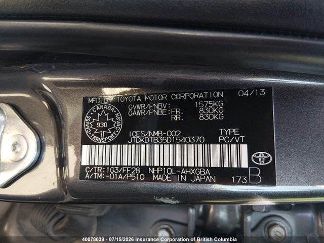 Продаж на аукціоні авто 2013 Toyota Prius C, vin: JTDKDTB35D1540370, номер лоту: 40078039