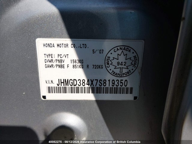 Aukcja sprzedaży 2007 Honda Fit, vin: JHMGD384X7S819350, numer aukcji: 40082275