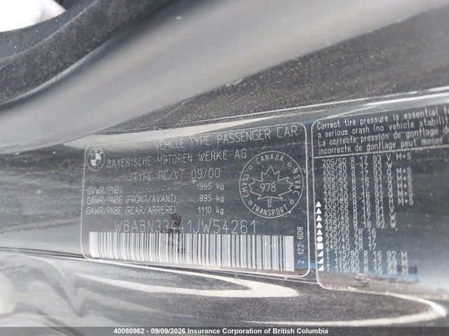 Продаж на аукціоні авто 2001 Bmw 325ci, vin: WBABN33441JW54261, номер лоту: 40086962