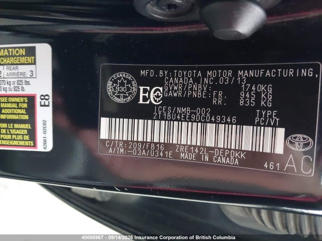Продажа на аукционе авто 2013 Toyota Corolla S/le, vin: 2T1BU4EE9DC049346, номер лота: 40086967