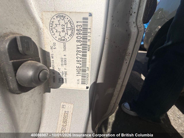 Aukcja sprzedaży 2000 Honda Civic, vin: 1HGEJ6278YL809631, numer aukcji: 40086987