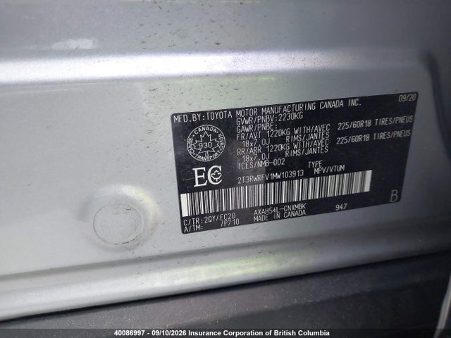 40086997 :رقم المزاد ، 2T3RWRFV1MW103913 vin ، 2021 Toyota Rav4 مزاد بيع