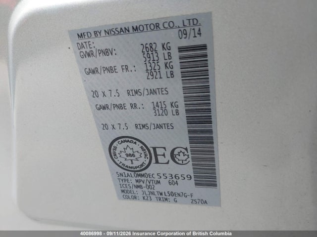 Infiniti QX60 2014 5N1AL0MM0EC553659 Image 9