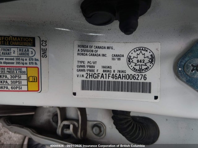 Aukcja sprzedaży 2010 Honda Civic Dx-g, vin: 2HGFA1F46AH006276, numer aukcji: 40085926