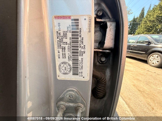 40087018 :رقم المزاد ، JTDBT123330288128 vin ، 2003 Toyota Echo مزاد بيع