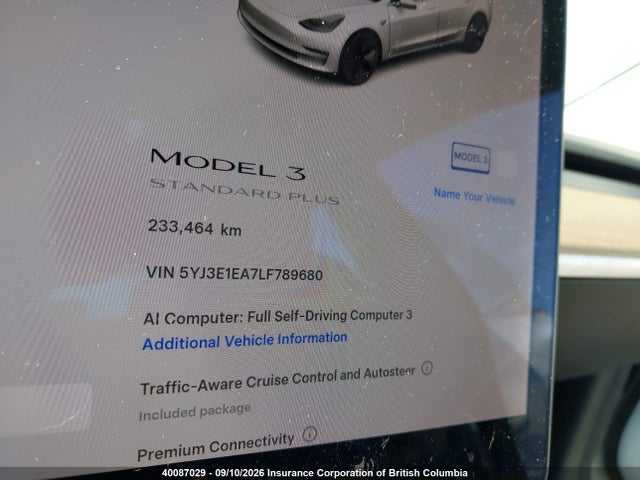 2020 Tesla Model 3 მანქანა იყიდება აუქციონზე, vin: 5YJ3E1EA7LF789680, აუქციონის ნომერი: 40087029