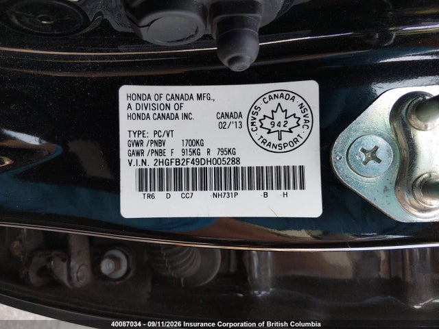 Aukcja sprzedaży 2013 Honda Civic, vin: 2HGFB2F49DH005288, numer aukcji: 40087034