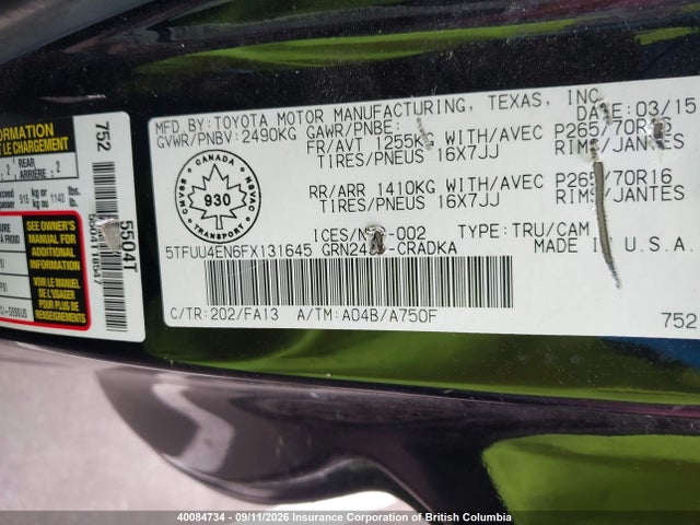 Toyota Tacoma Access Cab/trd Pro 2015 5TFUU4EN6FX131645 Image 9