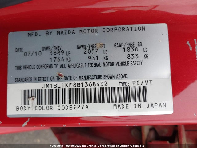 Aukcja sprzedaży 2011 Mazda Mazda3 Gx, vin: JM1BL1KF8B1368432, numer aukcji: 40087044