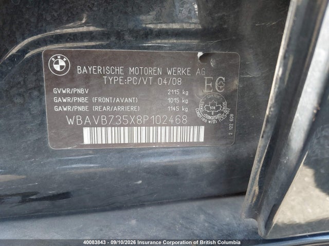 40083843 :رقم المزاد ، WBAVB735X8P102468 vin ، 2008 Bmw 335 I مزاد بيع