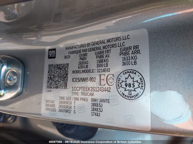 Продаж на аукціоні авто 2025 Chevrolet Colorado Trail Boss, vin: 1GCPTEEK3S1243442, номер лоту: 40087066