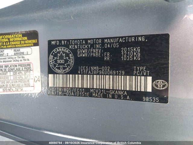 40080784 :رقم المزاد ، 4T1FA38P96U069129 vin ، 2006 Toyota Camry Solara Se/sle مزاد بيع