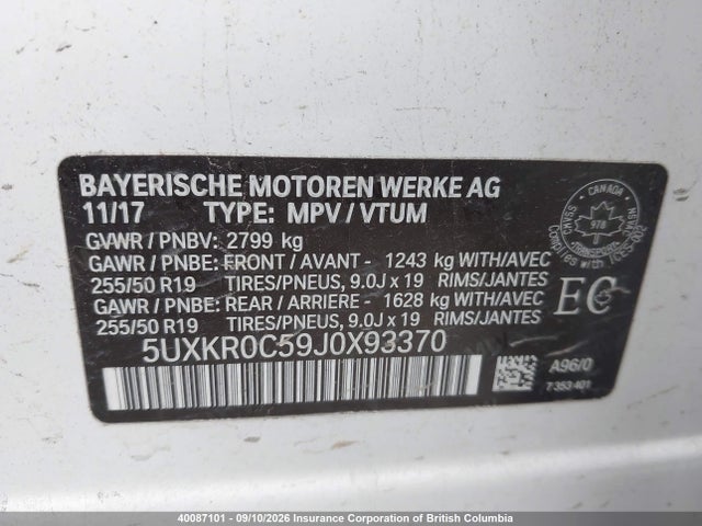 40087101 :رقم المزاد ، 5UXKR0C59J0X93370 vin ، 2018 Bmw X5 مزاد بيع