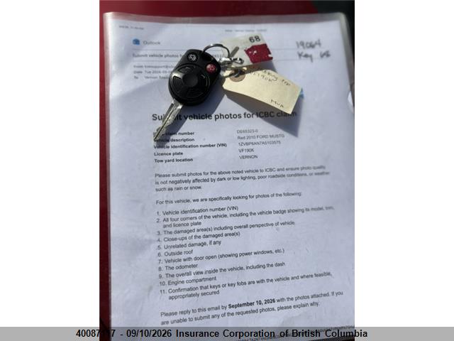Продажа на аукционе авто 2010 Ford Mustang, vin: 1ZVBP8AN7A5103575, номер лота: 40087117