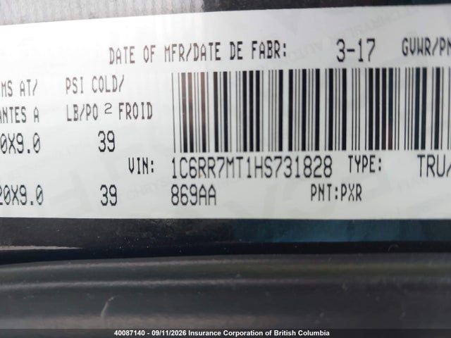 RAM 1500 Sport 2017 1C6RR7MT1HS731828 Image 9