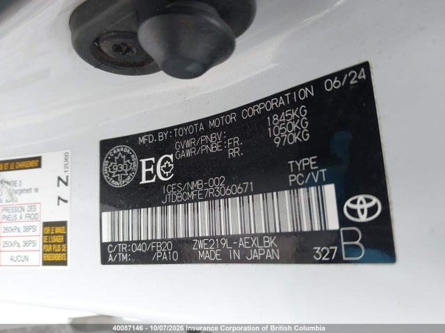 Aukcja sprzedaży 2024 Toyota Corolla Le/se/xle/night Shade, vin: JTDBCMFE7R3060671, numer aukcji: 40087146