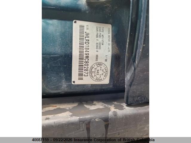 40087159 :رقم المزاد ، JHLRD1849WC802873 vin ، 1998 Honda Cr-v مزاد بيع