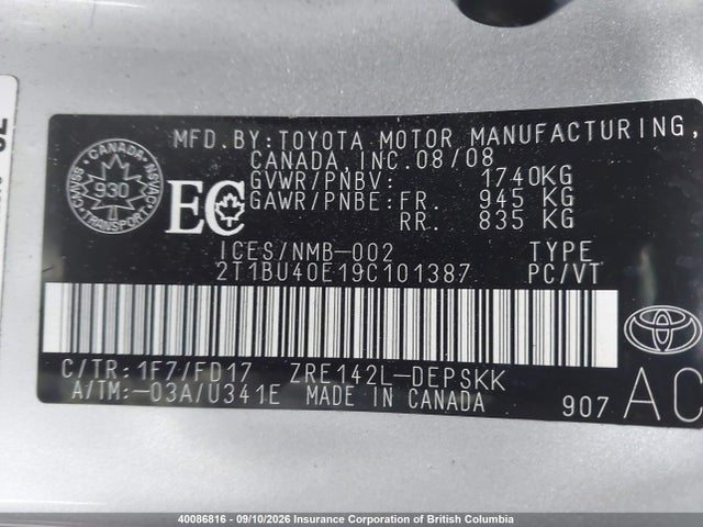 Продажа на аукционе авто 2009 Toyota Corolla S/le/xle, vin: 2T1BU40E19C101387, номер лота: 40086816