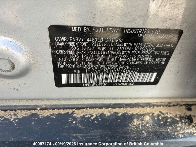 Продаж на аукціоні авто 2011 Subaru Forester 2.5 X Convenience Package, vin: JF2SHCBC6BH746002, номер лоту: 40087174