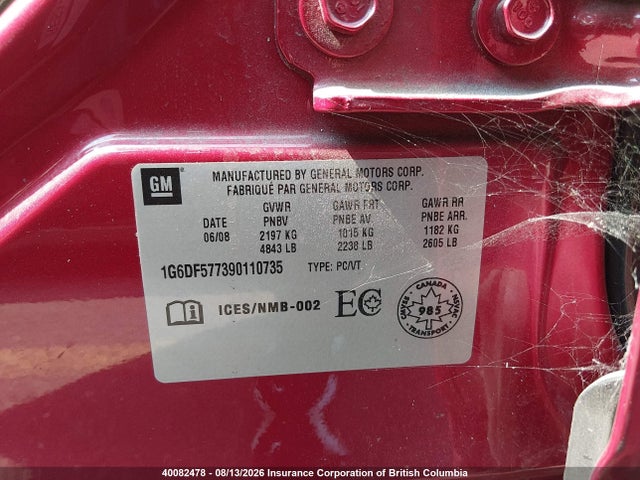 Aukcja sprzedaży 2009 Cadillac Cts, vin: 1G6DF577390110735, numer aukcji: 40082478