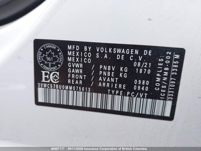 Volkswagen Jetta 2021 3VWC57BU0MM075613 Image 9