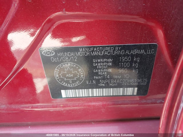 Продажа на аукционе авто 2013 Hyundai Sonata Gls, vin: 5NPEB4AC2DH619675, номер лота: 40081985