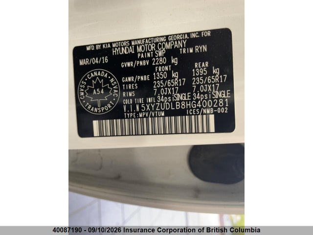 Aukcja sprzedaży 2017 Hyundai Santa Fe Sport, vin: 5XYZUDLB8HG400281, numer aukcji: 40087190