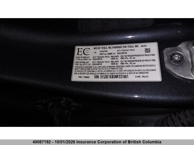 Tesla MODEL 3 2022 5YJ3E1EB3NF231661 Image 10